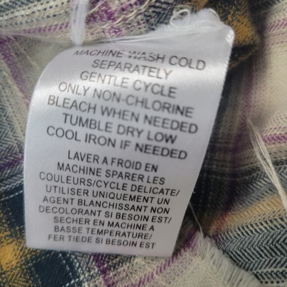 NSF Plaid Flannel Popover Shirt 1/2 button Raw Hem Size Small - Picture 8 of 9